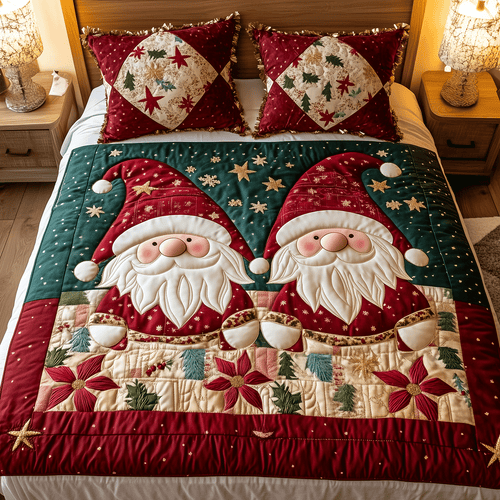 Holiday Gnomes 3-Piece Quilted Bedding Set NCU0TH2124