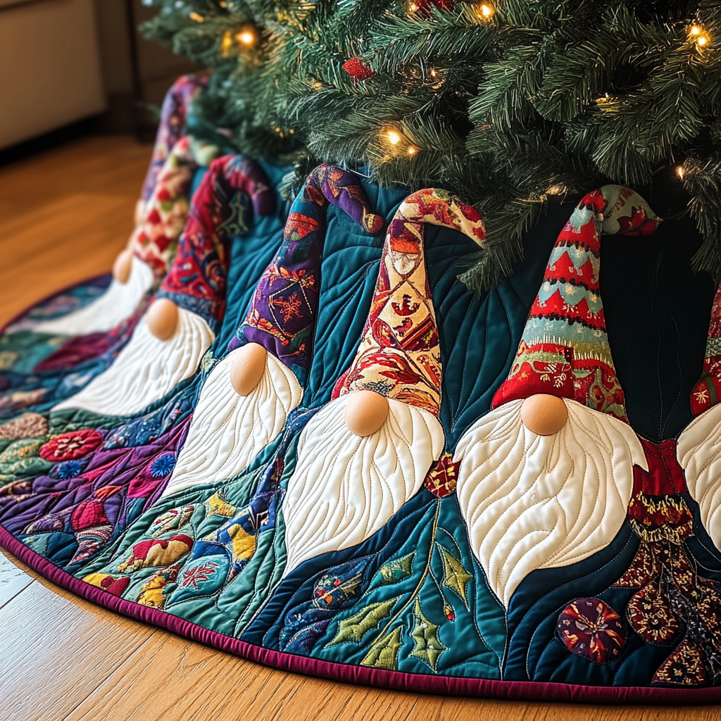 Holiday Gnomes Quilted Christmas Tree Skirt NCU0VH424