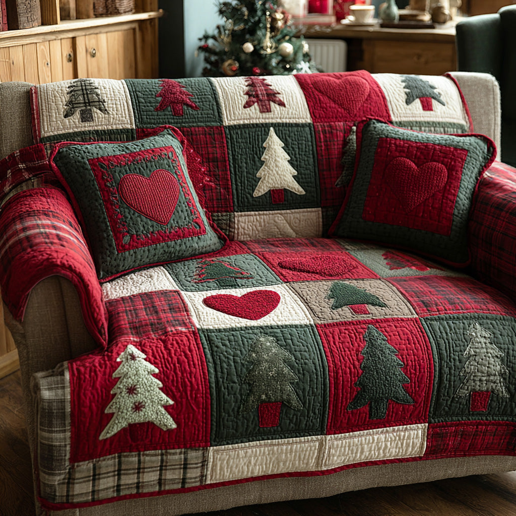 Holiday Heart Pines Quilted Sofa Cover NCU0TD1882