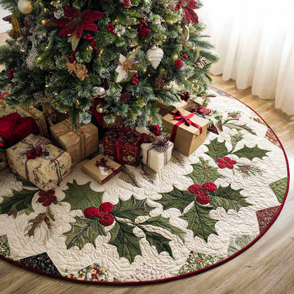 Holiday Holly Christmas Quilted Tree Skirt NCU0NT10001