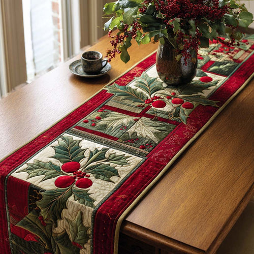 Holiday Holly Quilted Table Runner NCU0NT9986