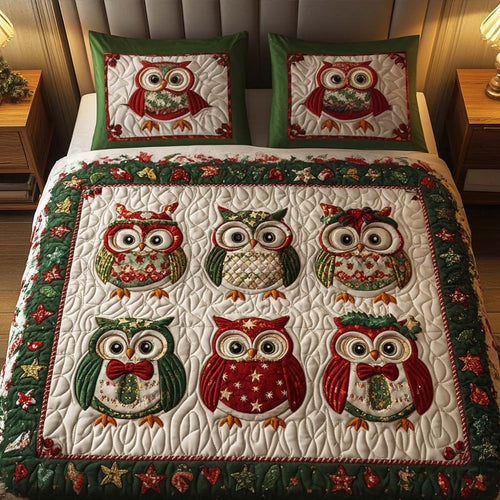 Holiday Hoots 3-Piece Quilted Bedding Set NCU0NT2300