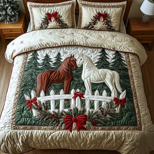 Holiday Horses 3-Piece Quilted Bedding Set NCU0DK9949