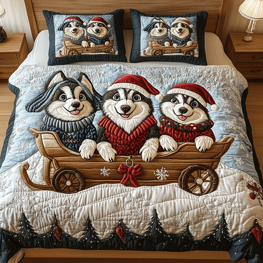 Holiday Husky Spirit 3-Piece Quilted Bedding Set NCU0TH2333