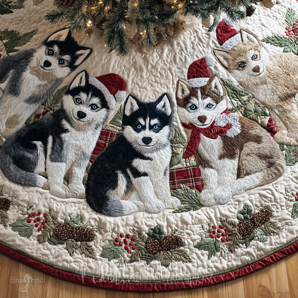 Holiday Husky Spirit Quilted Christmas Tree Skirt NCU0DV8060