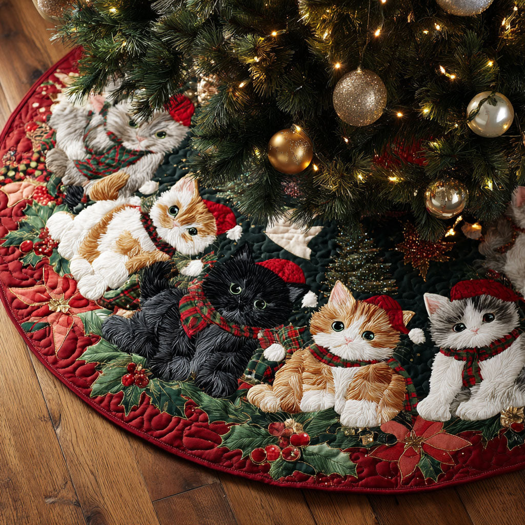 Holiday Kittens Christmas Quilted Tree Skirt NCU0TV1059