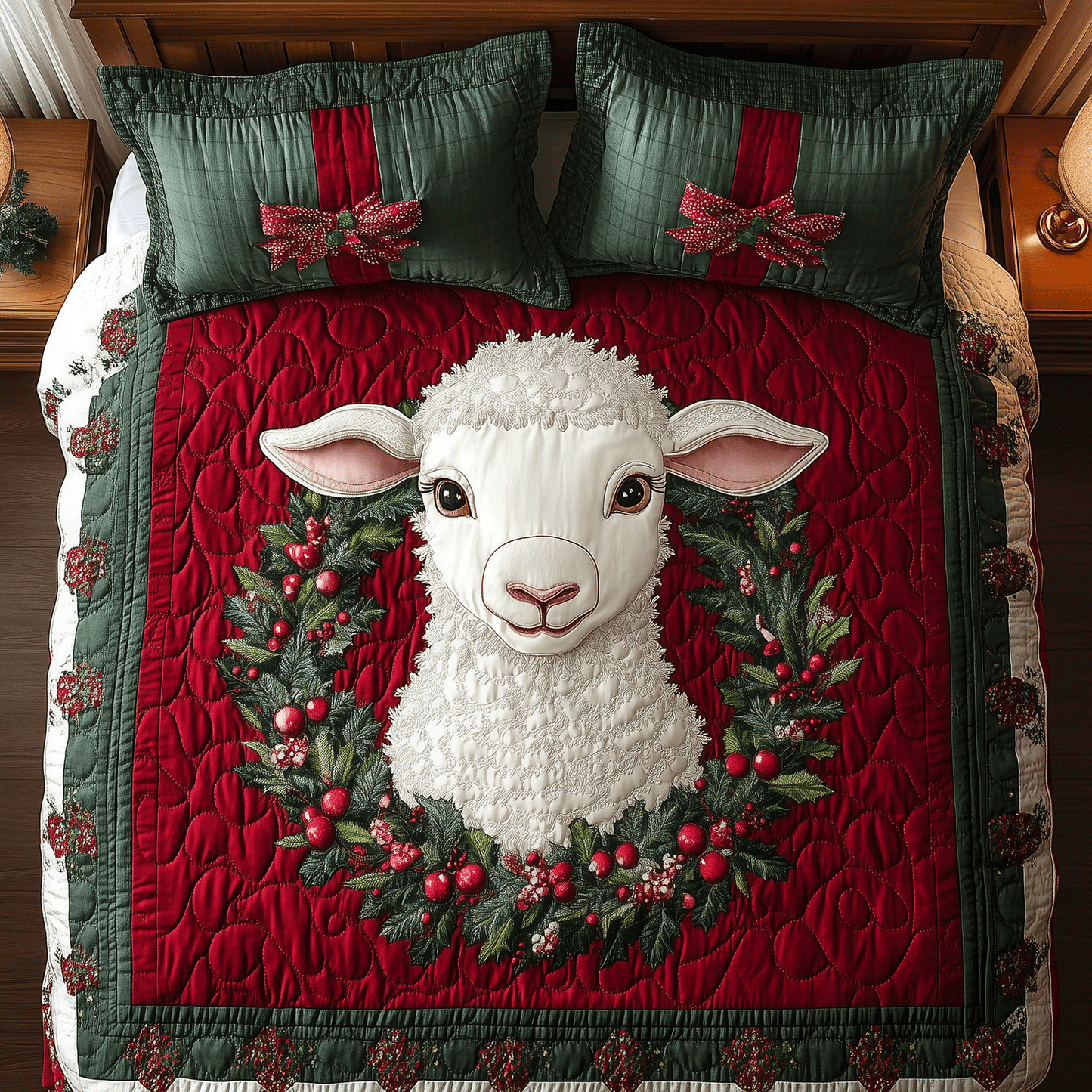 Holiday Lamb Nest 3-Piece Quilted Bedding Set NCU0TH2205