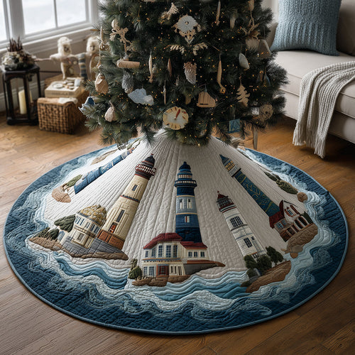 Holiday Lighthouse Haven Christmas Quilted Tree Skirt NCU0TH3694