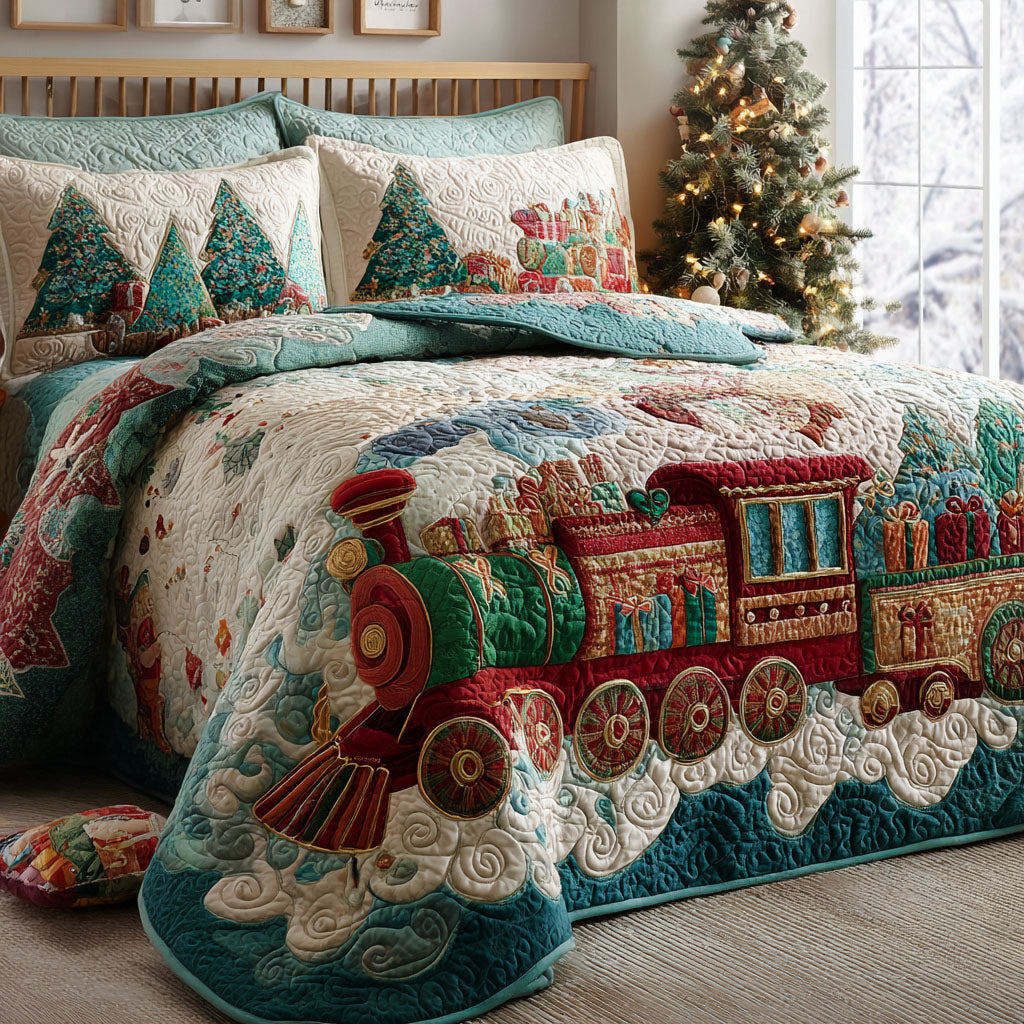 Holiday Locomotive 3-Piece Quilted Bedding Set NCU0PT10309