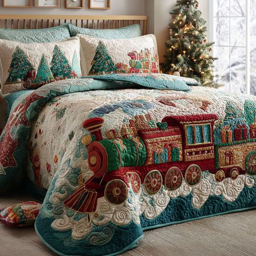 Holiday Locomotive 3-Piece Quilted Bedding Set NCU0PT10309