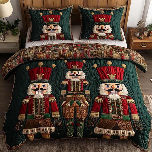 Holiday Nutcracker Charm 3-Piece Quilted Bedding Set NCU0DK2652