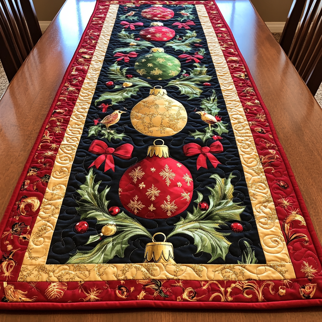 Holiday Ornaments Quilted Table Runner NCU0DK10036