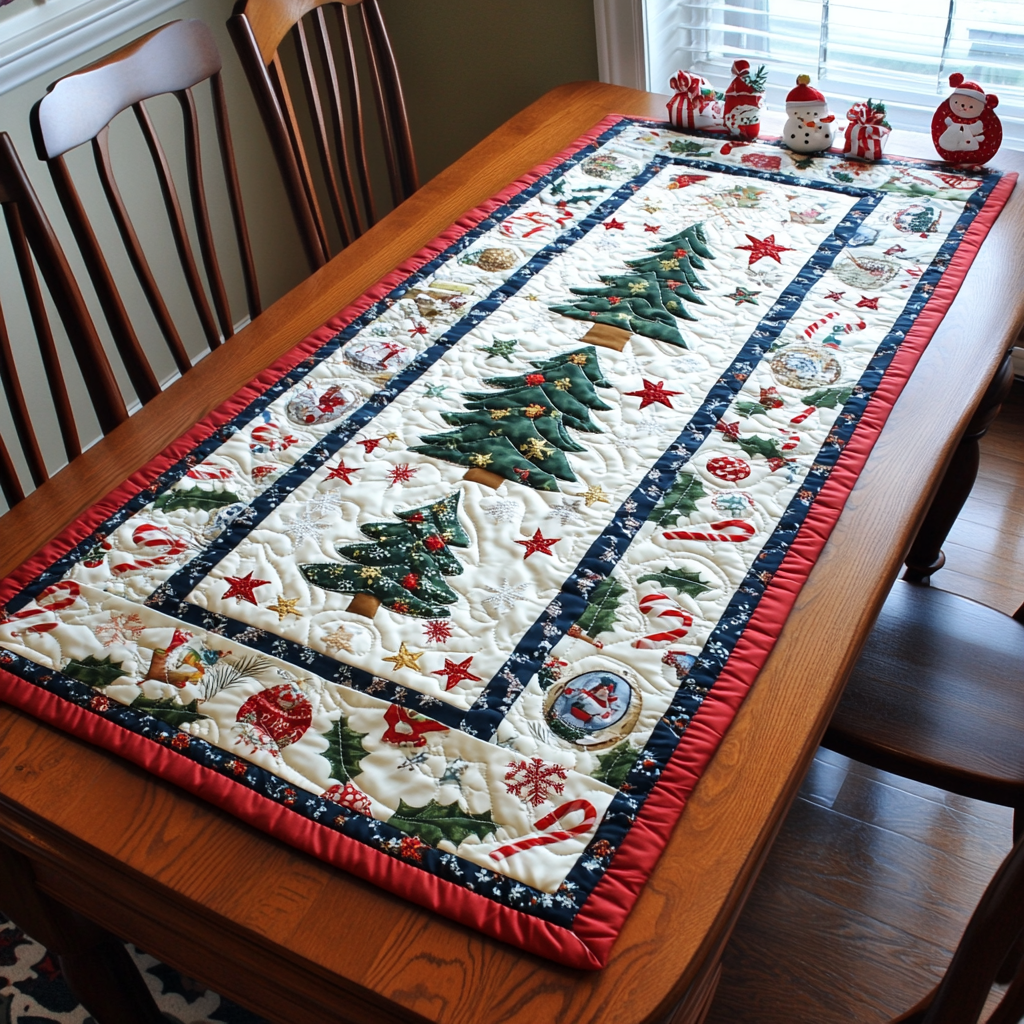 Holiday Patchwork Parade Quilted Table Runner NCU0DK1358