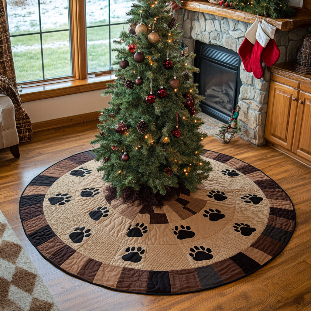 Holiday Paw Trail Christmas Quilted Tree Skirt NCU0DV8654