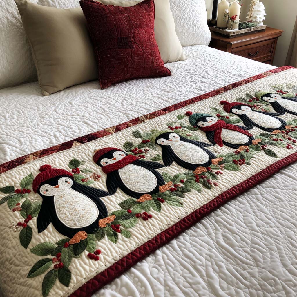 Holiday Penguins Quilted Bed Runner NCU0NT10036
