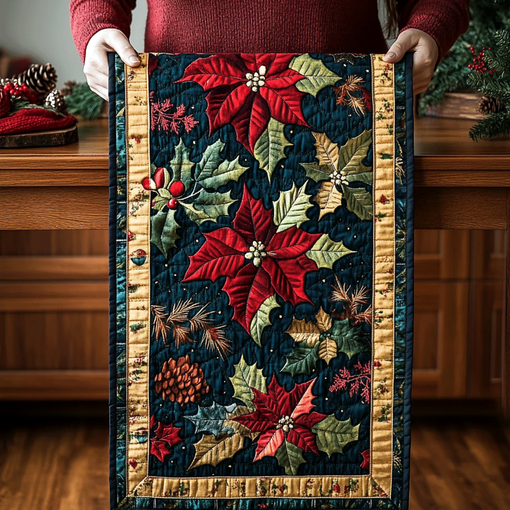 Holiday Poinsettia Grace Quilted Table Runner NCU0TL1561