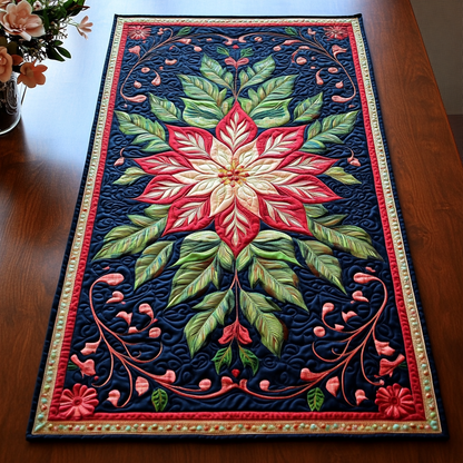 Holiday Poinsettia Splendor Quilted Table Runner NCU0TL1554