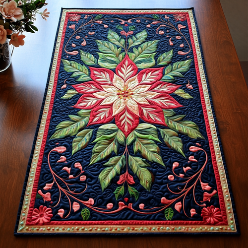 Holiday Poinsettia Splendor Quilted Table Runner NCU0TL1554