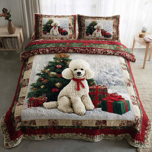 Holiday Poodle 3-Piece Quilted Bedding Set NCU0HH918