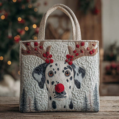Holiday Reindeer Dog Quilted Tote Bag NCU0VT311