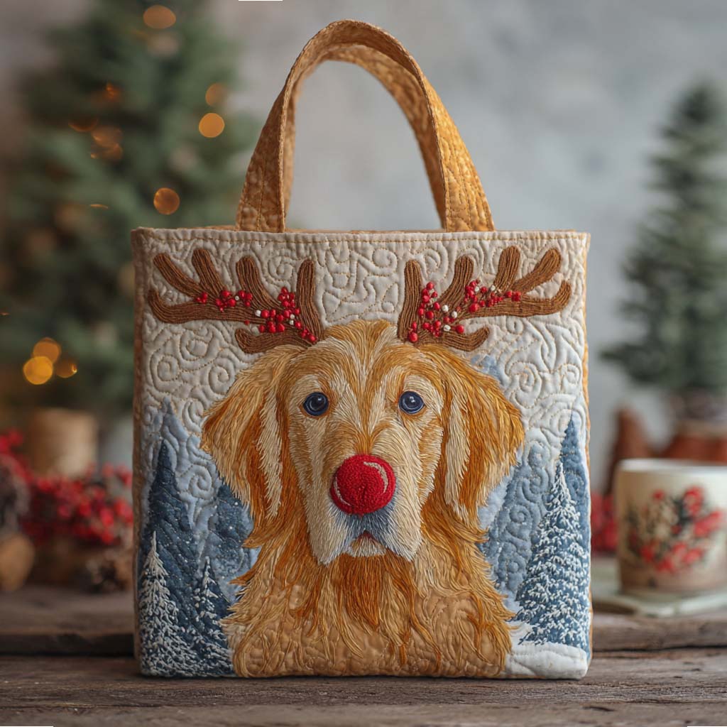 Holiday Reindeer Dog Quilted Tote Bag NCU0VT311