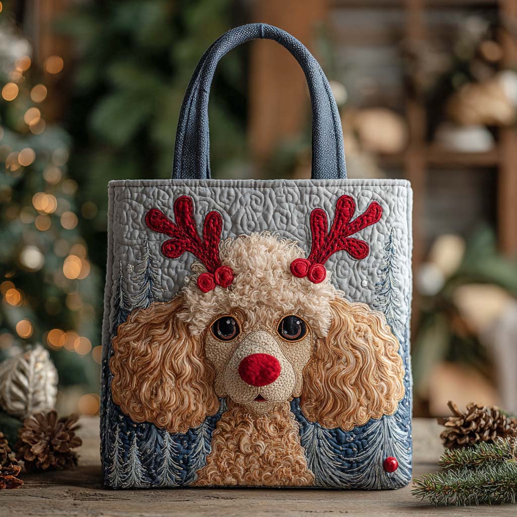 Holiday Reindeer Poodle Apricot Quilted Tote Bag NCU0XD1232