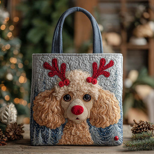 Holiday Reindeer Poodle Apricot Quilted Tote Bag NCU0XD1232