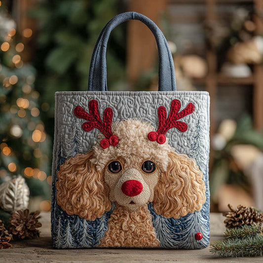 Holiday Reindeer Poodle Apricot Quilted Tote Bag NCU0XD1232