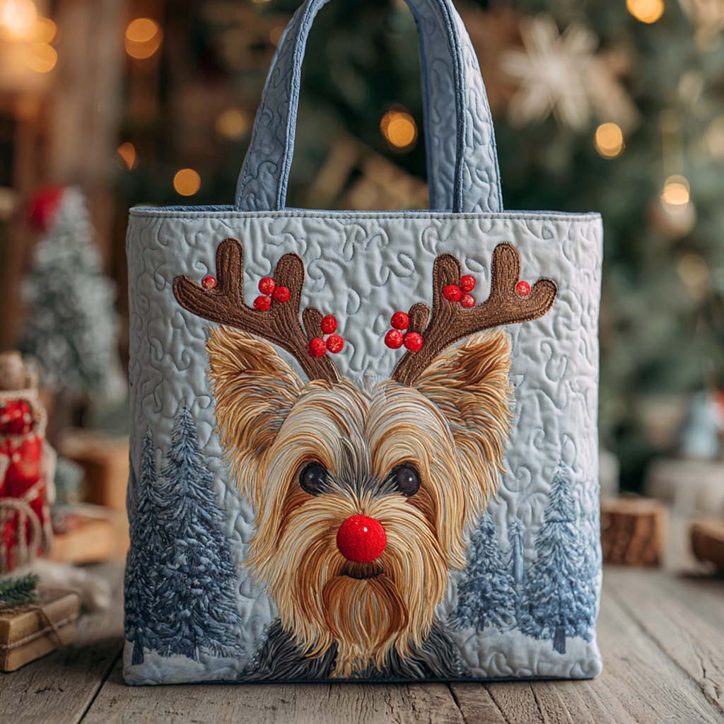 Holiday Reindeer Dog Quilted Tote Bag NCU0VT311