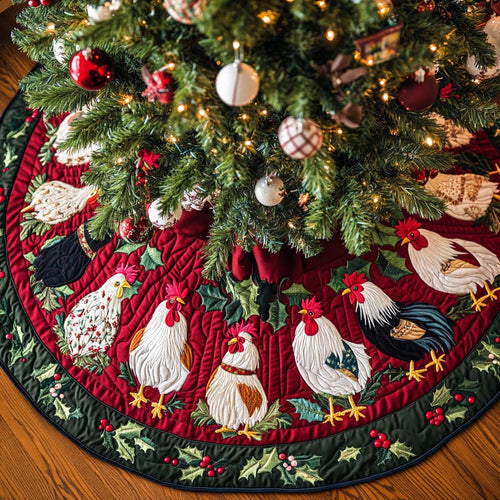 Holiday Roosters Christmas Quilted Tree Skirt NCU0NT1970