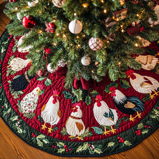 Holiday Roosters Christmas Quilted Tree Skirt NCU0NT1970