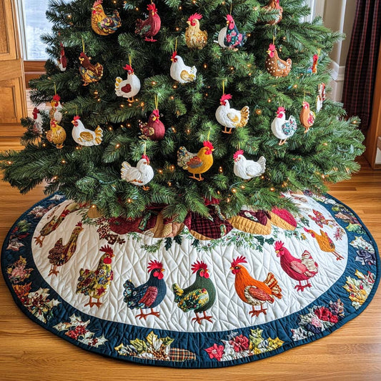 Holiday Roosters Delight Christmas Quilted Tree Skirt NCU0NT1942