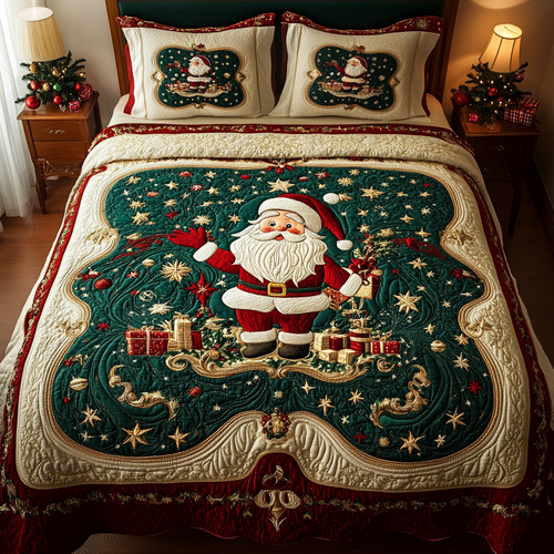 Holiday Santa Spirit 3-Piece Quilted Bedding Set NCU0DK2055