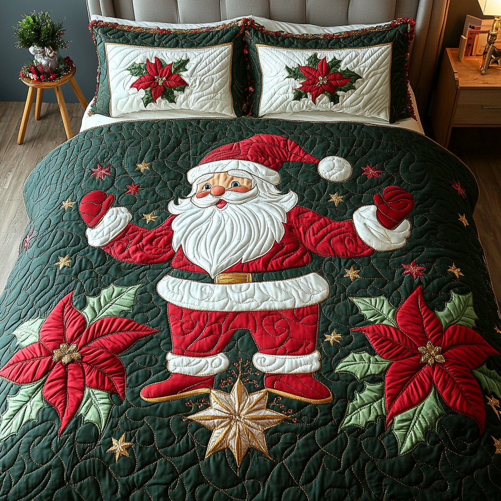 Holiday Santa Spirit 3-Piece Quilted Bedding Set NCU0DK2164