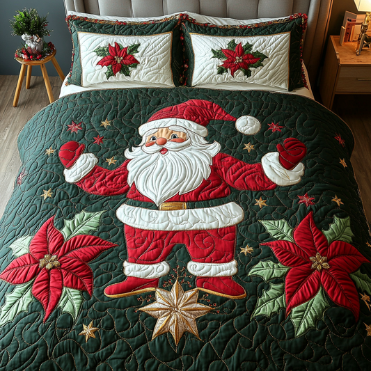 Holiday Santa Spirit 3-Piece Quilted Bedding Set NCU0DK2164