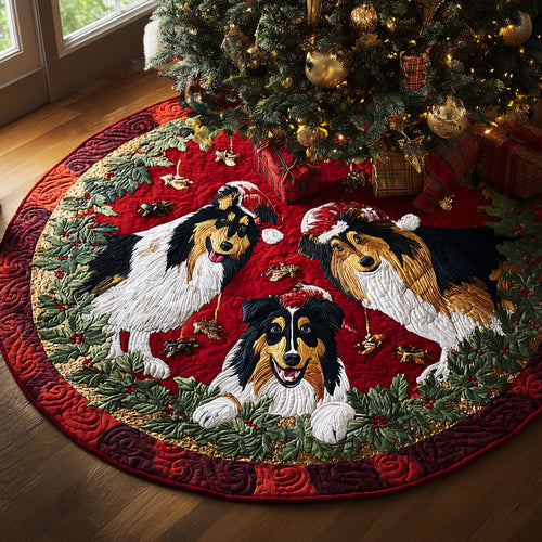 Holiday Sheltie Christmas Quilted Tree Skirt NCU0DV8383