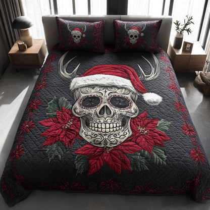 Holiday Skull Reindeer 3-Piece Quilted Bedding Set NCU0HH755