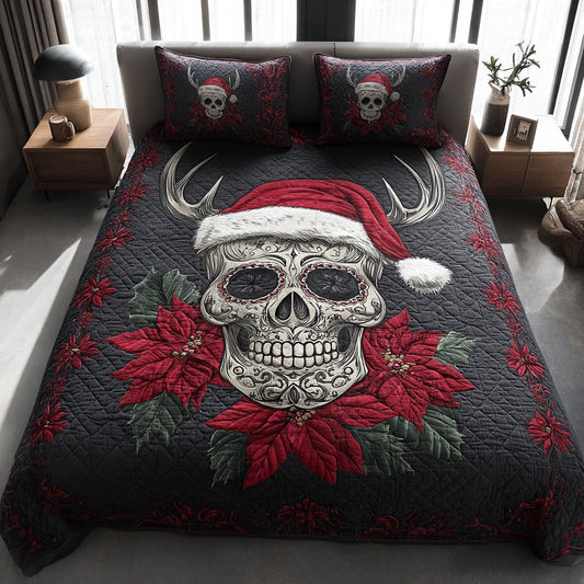 Holiday Skull Reindeer 3-Piece Quilted Bedding Set NCU0HH755