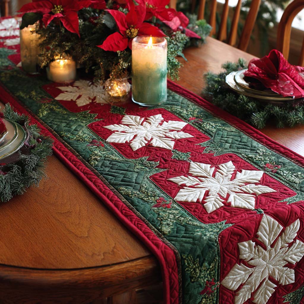 Holiday Snowflake Charm Quilted Table Runner NCU0XD962