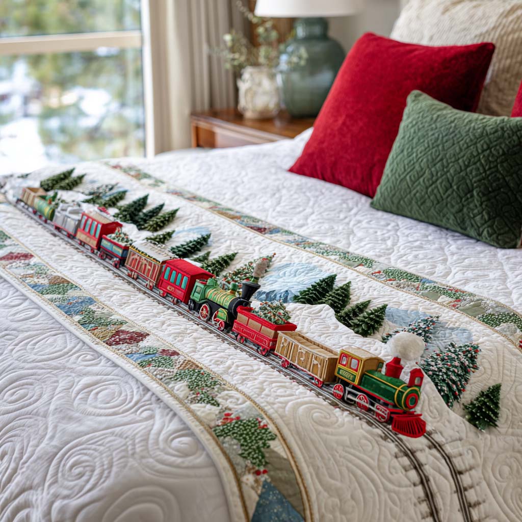 Holiday Train Quilted Bed Runner NCU0NT9893