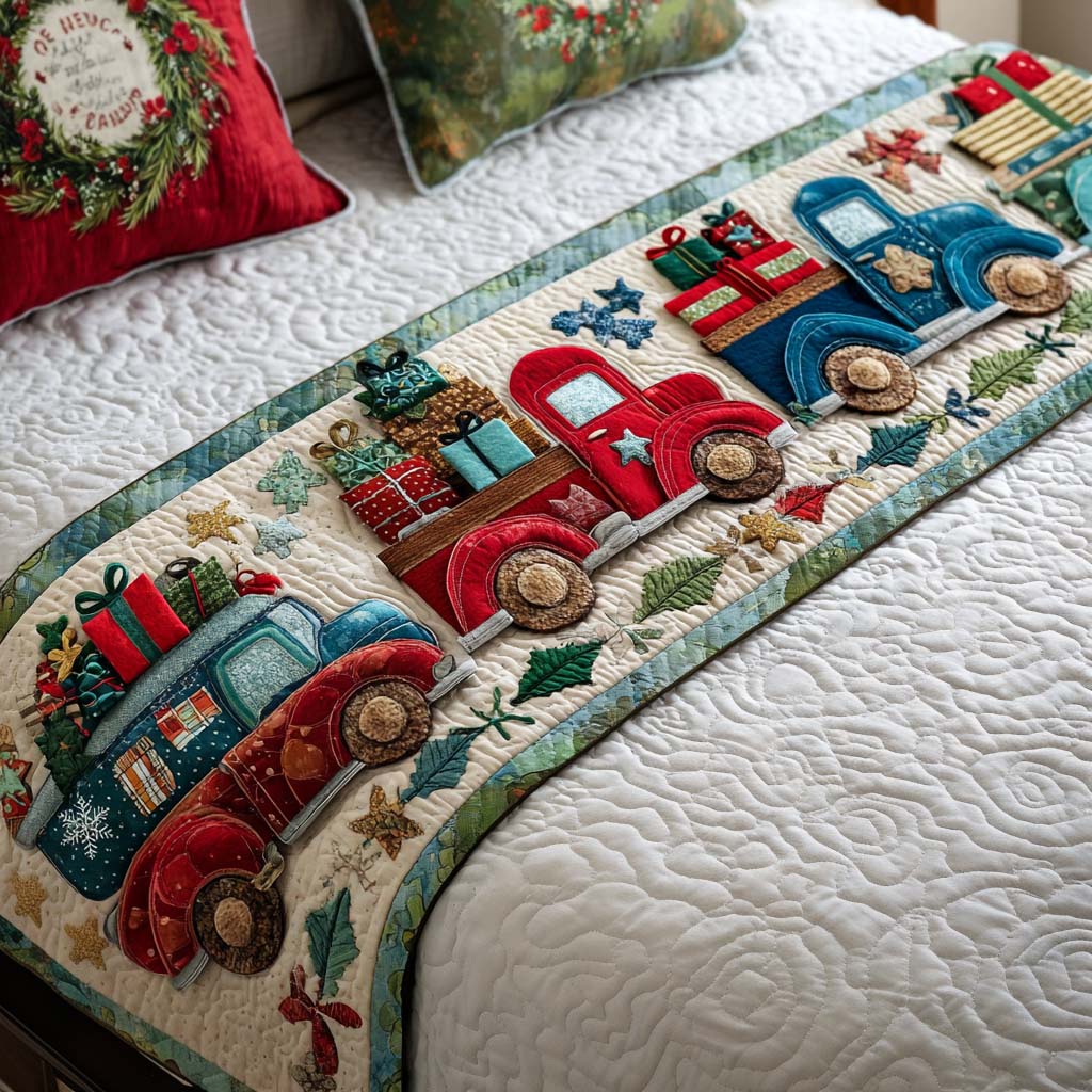 Holiday Trucks Quilted Bed Runner NCU0NT10297