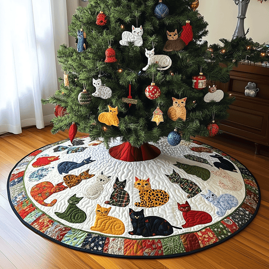 Holiday Whiskers Quilted Christmas Tree Skirt NCU0TH1944