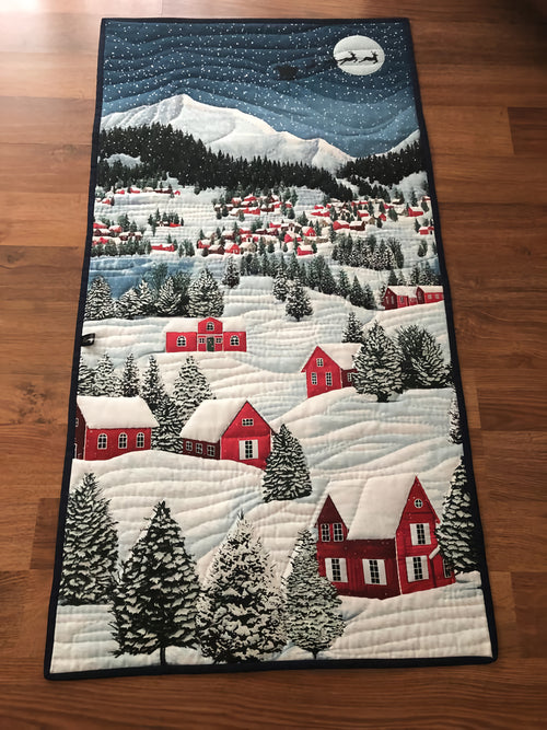 Holly Christmas Village Quilted Table Runner NCU0DV316