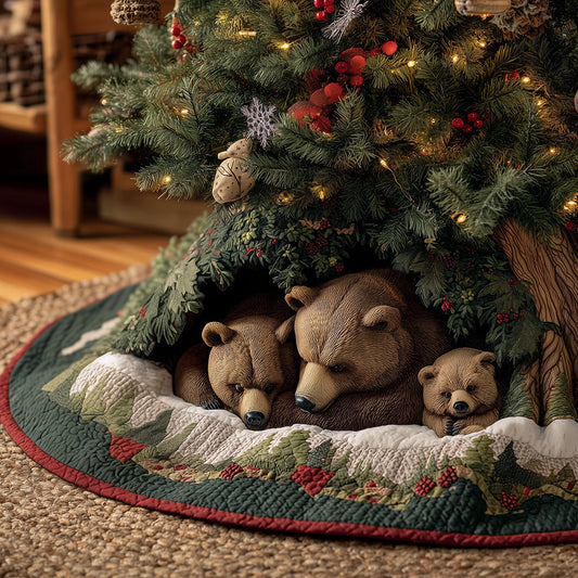 Holly Bear Hideaway Christmas Quilted Tree Skirt NCU0TH3602