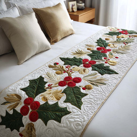 Holly Berries Quilted Bed Runner NCU0NT9790