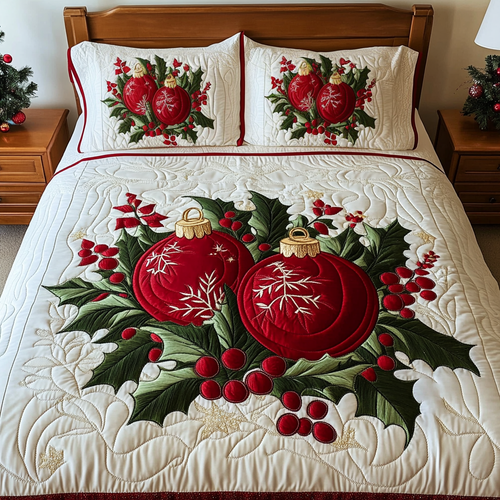Holly Berry Bliss 3-Piece Quilted Bedding Set NCU0VH397