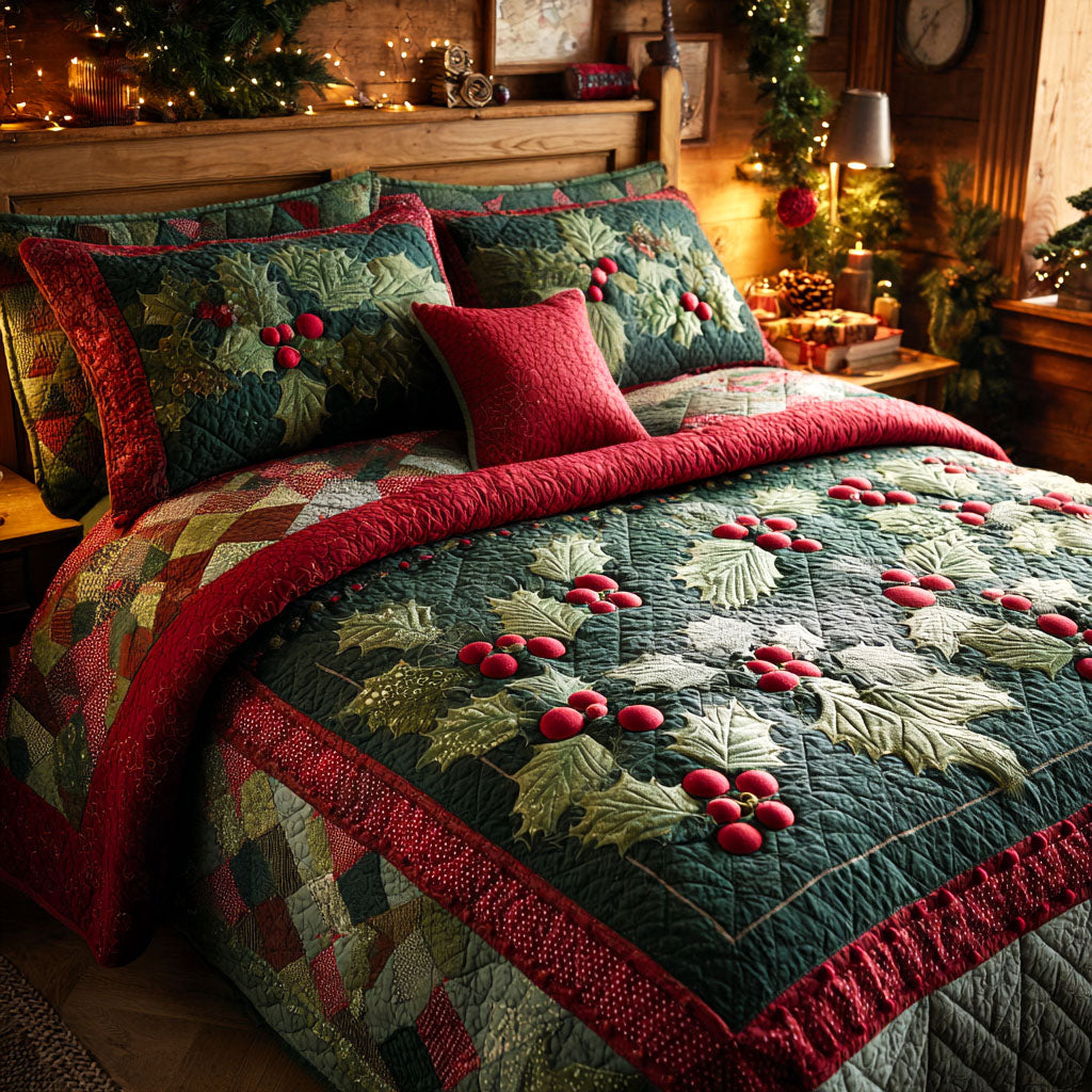 Holly Berry Dreams 3-Piece Quilted Bedding Set NCU0TV213