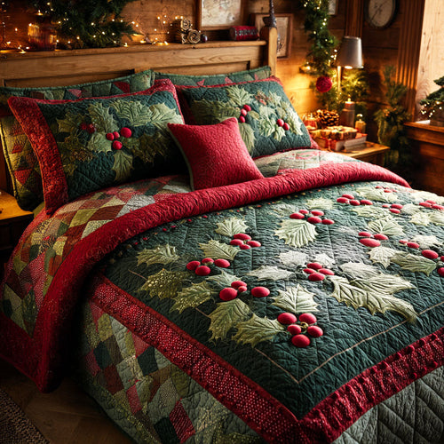 Holly Berry Dreams 3-Piece Quilted Bedding Set NCU0TV213