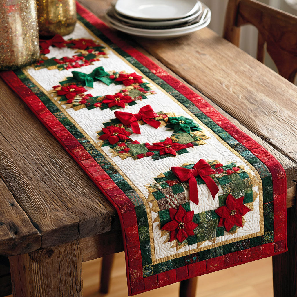 Holly Berry Wreath Quilted Table Runner NCU0TD662