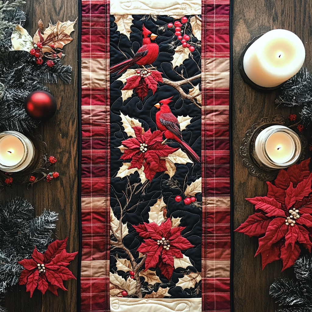 Holly Cardinal Dreams Quilted Table Runner NCU0VH089